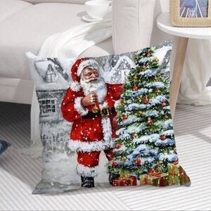 HOLIDAY SANTA SNOWING CHRISTMAS TREE PILLOW COVER